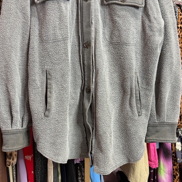 Free People Ruby Shirt Jacket Gray Oversized Button Up Elbow Patches. Size M - Picture 4 of 9
